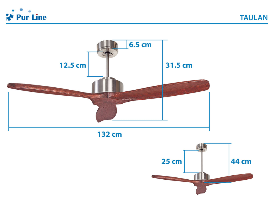 Ventilador de techo 35W reversible y 3 aspas de madera 132 cm