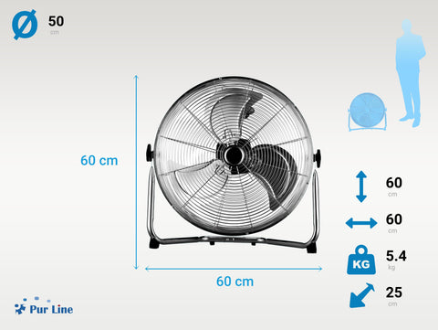 Ventilador industrial de aluminio 120 W con 3 aspas y 3 velocidades