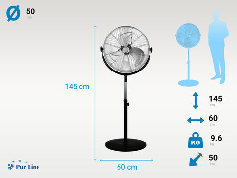 Ventilador industrial de pie en aluminio 120W con altura regulable