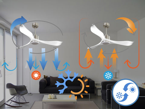 Ventilador de techo Reversible Termostato Dimable Wifi Motor DC Techos Inclinados Mando a Distancia Luz tres tonos Adaptador 2/3 Aspas Hypersilence Memoria 6