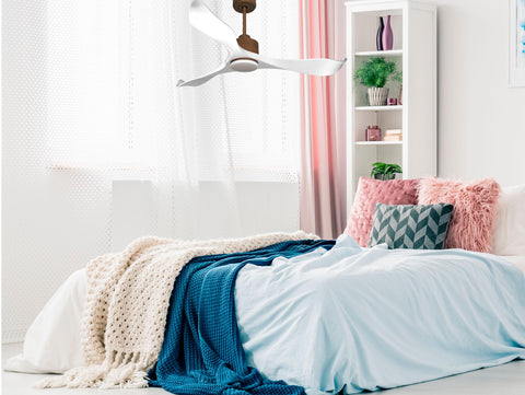 Ventilador de techo Reversible Termostato Dimable Wifi Motor DC Techos Inclinados Mando a Distancia Luz tres tonos Adaptador 2/3 Aspas Hypersilence Memoria 6