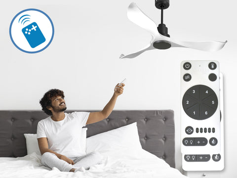 Ventilador de techo Reversible Termostato Wifi Motor DC Techos Inclinados Mando a Distancia Adaptador 2/3 Aspas Hypersilence Memoria 6