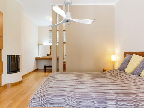 Ventilador de techo Reversible Termostato Dimable Wifi Motor DC Techos Inclinados Mando a Distancia Luz tres tonos Adaptador 2/3 Aspas Hypersilence Memoria 2