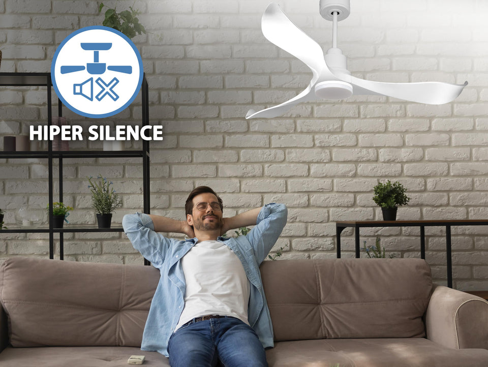 Ventilador de techo Reversible Termostato Dimable Wifi Motor DC Techos Inclinados Mando a Distancia Luz tres tonos Adaptador 2/3 Aspas Hypersilence Memoria 4