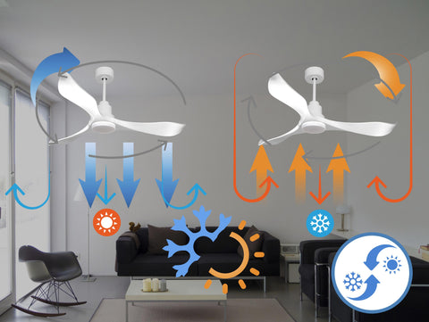 Ventilador de techo Reversible Termostato Dimable Wifi Motor DC Techos Inclinados Mando a Distancia Luz tres tonos Adaptador 2/3 Aspas Hypersilence Memoria 5