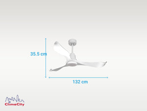 Ventilador de techo Reversible Termostato Dimable Wifi Motor DC Techos Inclinados Mando a Distancia Luz tres tonos Adaptador 2/3 Aspas Hypersilence Memoria 6