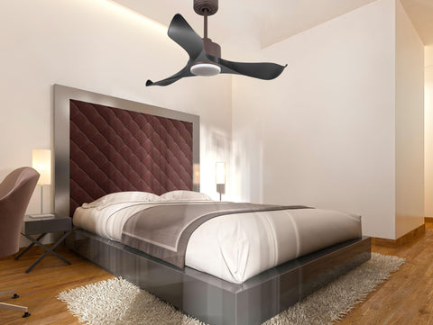 Ventilador de techo Reversible Termostato Dimable Wifi Motor DC Techos Inclinados Mando a Distancia Luz tres tonos Adaptador 2/3 Aspas Hypersilence Memoria 7