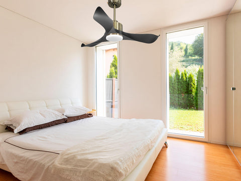 Ventilador de techo Reversible Termostato Dimable Wifi Motor DC Techos Inclinados Mando a Distancia Luz tres tonos Adaptador 2/3 Aspas Hypersilence Memoria 3