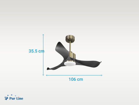 Ventilador de techo Reversible Termostato Dimable Wifi Motor DC Techos Inclinados Mando a Distancia Luz tres tonos Adaptador 2/3 Aspas Hypersilence Memoria 5