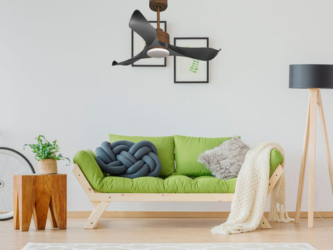 Ventilador de techo Reversible Termostato Dimable Wifi Motor DC Techos Inclinados Mando a Distancia Luz tres tonos Adaptador 2/3 Aspas Hypersilence Memoria 3