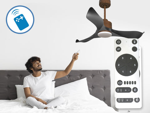 Ventilador de techo Reversible Termostato Dimable Wifi Motor DC Techos Inclinados Mando a Distancia Luz tres tonos Adaptador 2/3 Aspas Hypersilence Memoria 4