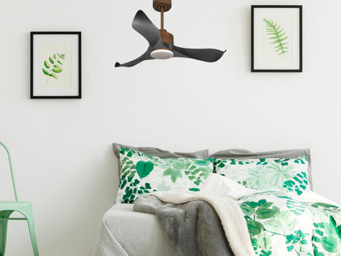 Ventilador de techo Reversible Termostato Dimable Wifi Motor DC Techos Inclinados Mando a Distancia Luz tres tonos Adaptador 2/3 Aspas Hypersilence Memoria 7