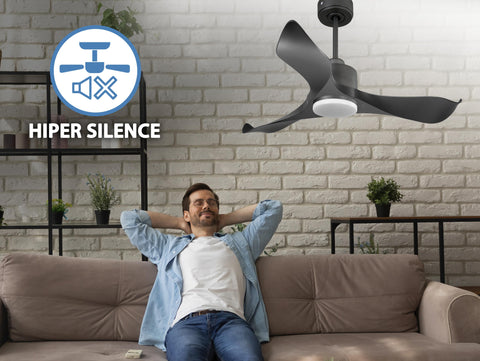 Ventilador de techo Reversible Termostato Dimable Wifi Motor DC Techos Inclinados Mando a Distancia Luz tres tonos Adaptador 2/3 Aspas Hypersilence Memoria 4