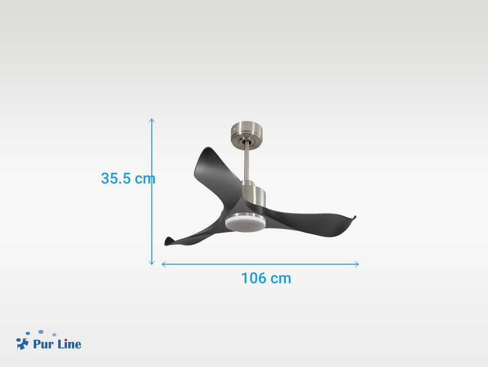 Ventilador de techo Reversible Termostato Dimable Wifi Motor DC Techos Inclinados Mando a Distancia Luz tres tonos Adaptador 2/3 Aspas Hypersilence Memoria 4