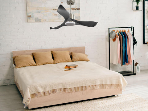 Ventilador de techo Reversible Termostato Dimable Wifi Motor DC Techos Inclinados Mando a Distancia Luz tres tonos Adaptador 2/3 Aspas Hypersilence Memoria 5
