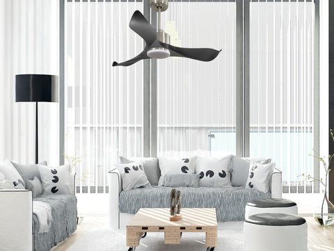 Ventilador de techo Reversible Termostato Dimable Wifi Motor DC Techos Inclinados Mando a Distancia Luz tres tonos Adaptador 2/3 Aspas Hypersilence Memoria 7