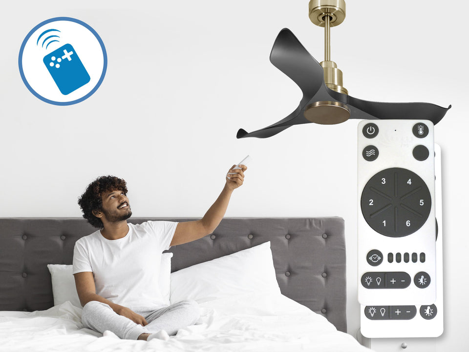 Ventilador de techo Reversible Termostato Wifi Motor DC Techos Inclinados Mando a Distancia Adaptador 2/3 Aspas Hypersilence Memoria