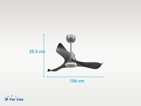 Ventilador de techo Reversible Termostato Dimable Wifi Motor DC Techos Inclinados Mando a Distancia Luz tres tonos Adaptador 2/3 Aspas Hypersilence Memoria 6