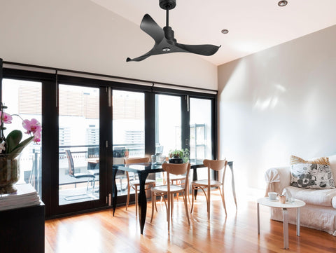 Ventilador de techo Reversible Termostato Dimable Wifi Motor DC Techos Inclinados Mando a Distancia Luz tres tonos Adaptador 2/3 Aspas Hypersilence Memoria 4