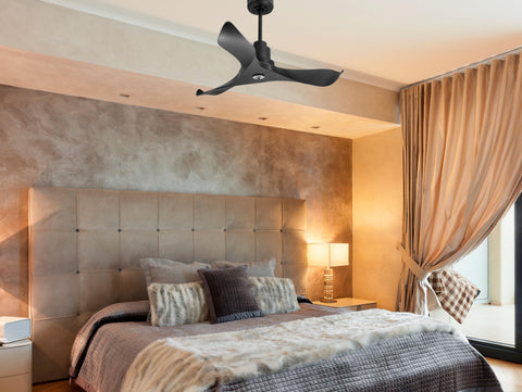 Ventilador de techo Reversible Termostato Dimable Wifi Motor DC Techos Inclinados Mando a Distancia Luz tres tonos Adaptador 2/3 Aspas Hypersilence Memoria 5