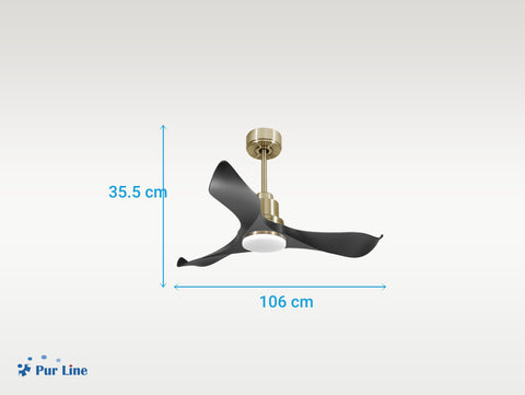 Ventilador de techo Reversible Termostato Dimable Wifi Motor DC Techos Inclinados Mando a Distancia Luz tres tonos Adaptador 2/3 Aspas Hypersilence Memoria 7