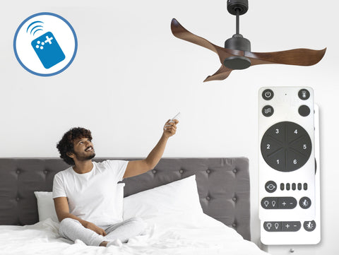 Ventilador de techo Reversible Termostato Wifi Motor DC Techos Inclinados Mando a Distancia Adaptador 2/3 Aspas Hypersilence Memoria 2