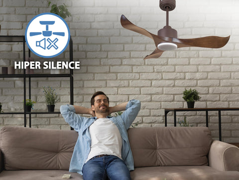 Ventilador de techo Reversible Termostato Dimable Wifi Motor DC Techos Inclinados Mando a Distancia Luz tres tonos Adaptador 2/3 Aspas Hypersilence Memoria 4