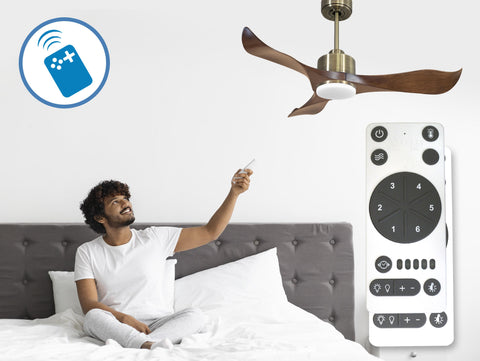 Ventilador de techo Reversible Termostato Dimable Wifi Motor DC Techos Inclinados Mando a Distancia Luz tres tonos Adaptador 2/3 Aspas Hypersilence Memoria 2