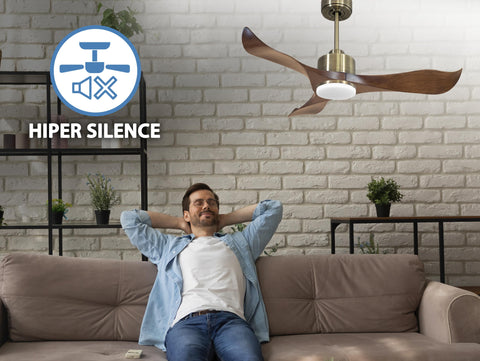 Ventilador de techo Reversible Termostato Dimable Wifi Motor DC Techos Inclinados Mando a Distancia Luz tres tonos Adaptador 2/3 Aspas Hypersilence Memoria 3