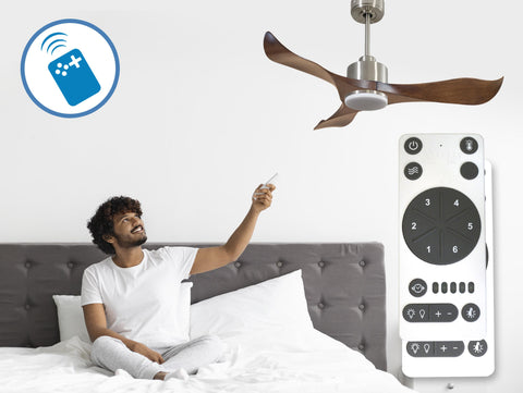 Ventilador de techo Reversible Termostato Dimable Wifi Motor DC Techos Inclinados Mando a Distancia Luz tres tonos Adaptador 2/3 Aspas Hypersilence Memoria 2