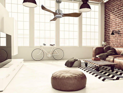 Ventilador de techo Reversible Termostato Dimable Wifi Motor DC Techos Inclinados Mando a Distancia Luz tres tonos Adaptador 2/3 Aspas Hypersilence Memoria 7