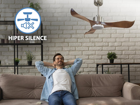 Ventilador de techo Reversible Termostato Dimable Wifi Motor DC Techos Inclinados Mando a Distancia Luz tres tonos Adaptador 2/3 Aspas Hypersilence Memoria 6