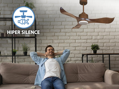 Ventilador de techo Reversible Termostato Dimable Wifi Motor DC Techos Inclinados Mando a Distancia Luz tres tonos Adaptador 2/3 Aspas Hypersilence Memoria 4