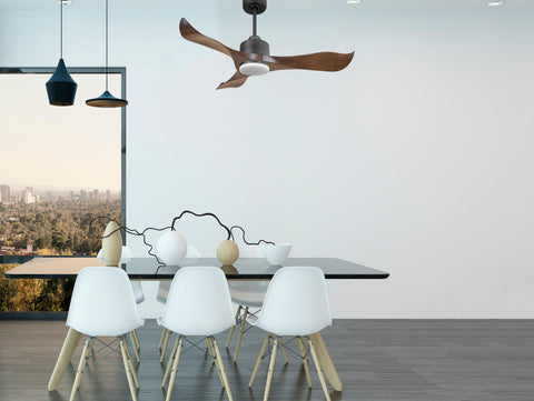 Ventilador de techo Reversible Termostato Dimable Wifi Motor DC Techos Inclinados Mando a Distancia Luz tres tonos Adaptador 2/3 Aspas Hypersilence Memoria 6