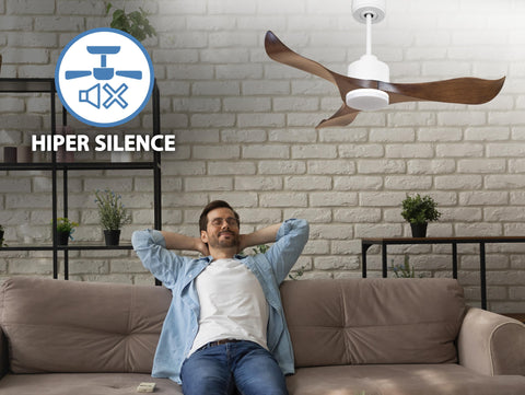 Ventilador de techo Reversible Termostato Dimable Wifi Motor DC Techos Inclinados Mando a Distancia Luz tres tonos Adaptador 2/3 Aspas Hypersilence Memoria 2