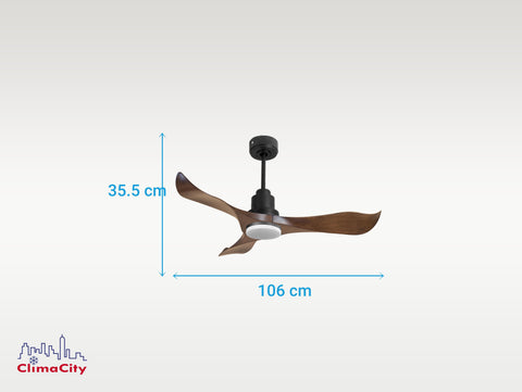 Ventilador de techo Reversible Termostato Dimable Wifi Motor DC Techos Inclinados Mando a Distancia Luz tres tonos Adaptador 2/3 Aspas Hypersilence Memoria 4