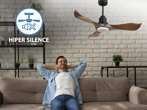 Ventilador de techo Reversible Termostato Dimable Wifi Motor DC Techos Inclinados Mando a Distancia Luz tres tonos Adaptador 2/3 Aspas Hypersilence Memoria 5