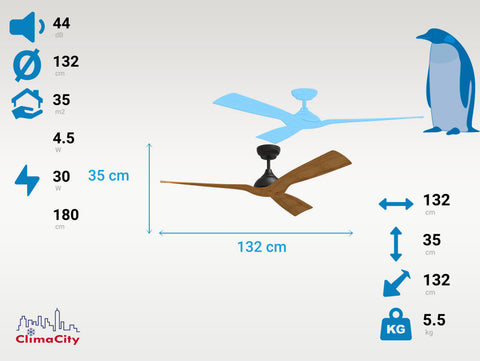 Ventilador de techo DC marrÃ³n con aspas de 132cm para 35m2