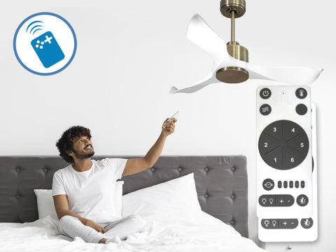 Ventilador de techo Reversible Termostato Wifi Motor DC Techos Inclinados Mando a Distancia Adaptador 2/3 Aspas Hypersilence Memoria 4