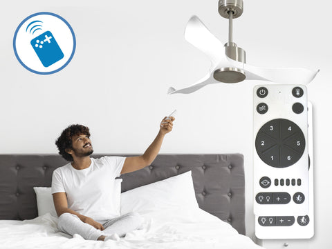 Ventilador de techo Reversible Termostato Wifi Motor DC Techos Inclinados Mando a Distancia Adaptador 2/3 Aspas Hypersilence Memoria 2