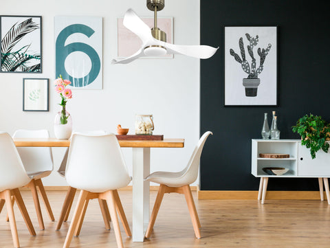 Ventilador de techo Reversible Termostato Dimable Wifi Motor DC Techos Inclinados Mando a Distancia Luz tres tonos Adaptador 2/3 Aspas Hypersilence Memoria 7