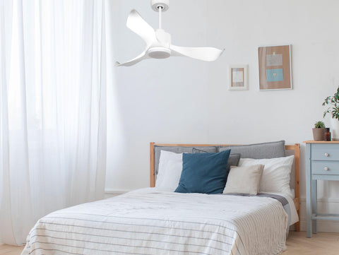 Ventilador de techo Reversible Termostato Dimable Wifi Motor DC Techos Inclinados Mando a Distancia Luz tres tonos Adaptador 2/3 Aspas Hypersilence Memoria 7