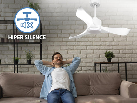 Ventilador de techo Reversible Termostato Dimable Wifi Motor DC Techos Inclinados Mando a Distancia Luz tres tonos Adaptador 2/3 Aspas Hypersilence Memoria 2