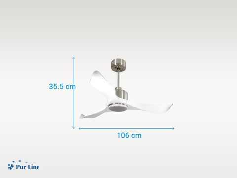 Ventilador de techo Reversible Termostato Dimable Wifi Motor DC Techos Inclinados Mando a Distancia Luz tres tonos Adaptador 2/3 Aspas Hypersilence Memoria 6
