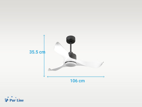 Ventilador de techo Reversible Termostato Dimable Wifi Motor DC Techos Inclinados Mando a Distancia Luz tres tonos Adaptador 2/3 Aspas Hypersilence Memoria 4