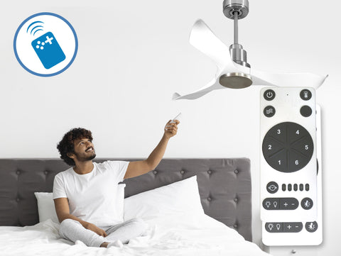Ventilador de techo Reversible Termostato Wifi Motor DC Techos Inclinados Mando a Distancia Adaptador 2/3 Aspas Hypersilence Memoria 5
