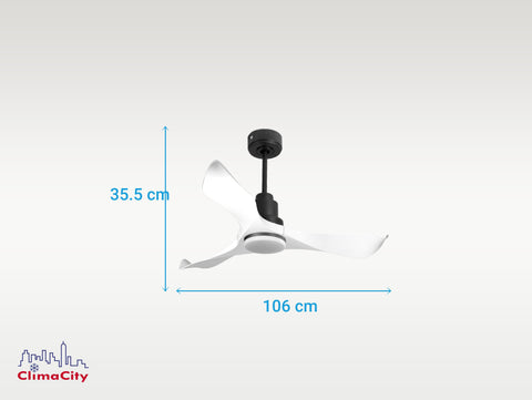 Ventilador de techo Reversible Termostato Dimable Wifi Motor DC Techos Inclinados Mando a Distancia Luz tres tonos Adaptador 2/3 Aspas Hypersilence Memoria 5