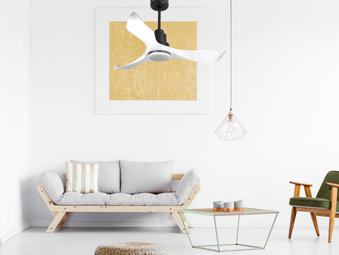 Ventilador de techo Reversible Termostato Dimable Wifi Motor DC Techos Inclinados Mando a Distancia Luz tres tonos Adaptador 2/3 Aspas Hypersilence Memoria 7