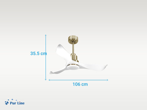 Ventilador de techo Reversible Termostato Dimable Wifi Motor DC Techos Inclinados Mando a Distancia Luz tres tonos Adaptador 2/3 Aspas Hypersilence Memoria 7