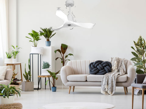 Ventilador de techo Reversible Termostato Dimable Wifi Motor DC Techos Inclinados Mando a Distancia Luz tres tonos Adaptador 2/3 Aspas Hypersilence Memoria 2